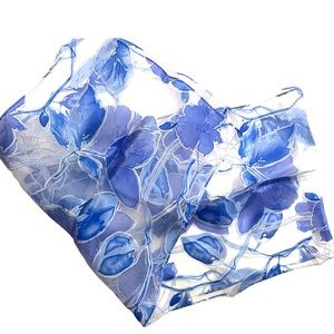 Vintage 1950s Sheer Blue & white lovely flower scarf  Chiffon